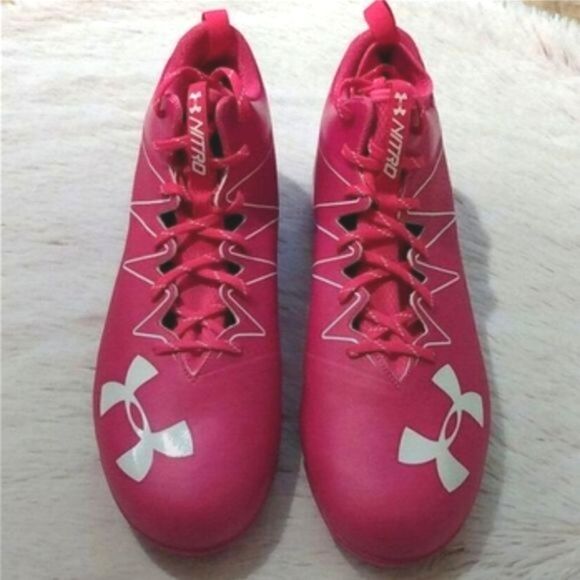Pink Under Armour Nitro Mid Football Cleats - Picture 1 of 5